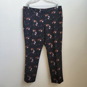 Cynthia Rowley Pants Womens Size 14 Zipped Tapered Career Black Floral Pockets